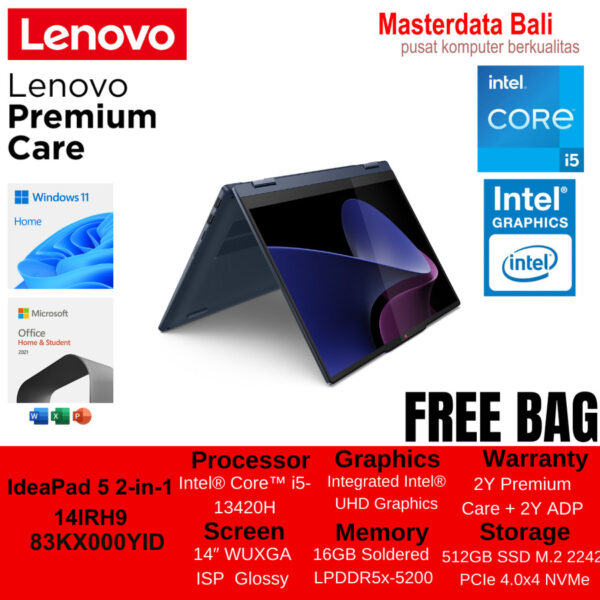 Laptop Lenovo IdeaPad 5 2-in-1 14IRH9 Core i5-13420H 16GB 512GB SSD 83KX0010ID Luna Grey/ 83KX000YID Cosmic Blue - Image 2