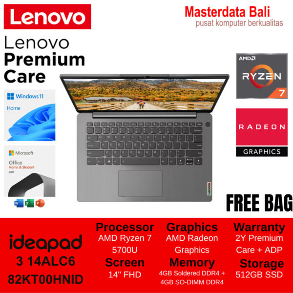 Laptop Lenovo IdeaPad 3 14ALC6 AMD Ryzen 7 14" FHD W11Home + OHS 2021 82KT00HNID Arctic Grey/ 82KT00HMID Sand/82KT00HPID Abbys Blue