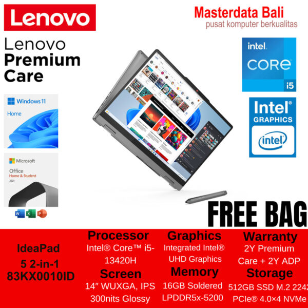 Laptop Lenovo IdeaPad 5 2-in-1 14IRH9 Core i5-13420H 16GB 512GB SSD 83KX0010ID Luna Grey/ 83KX000YID Cosmic Blue