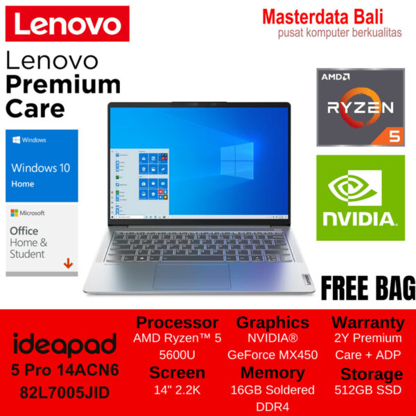 Laptop Lenovo IdeaPad 5 Pro 14ACN6 AMD R5 MX450 14 2.2K W10HOME + OHS 82L7005JID