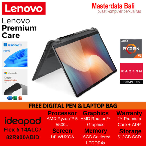 Laptop Lenovo IdeaPad Flex 5 14ALC7 AMD Ryzen 5 14 WUXGA W11Home + OHS 82R900A9ID/ 82R900ABID/82R900AAID - Image 2