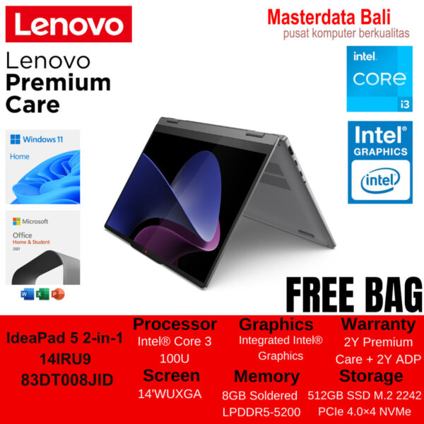 Laptop Lenovo IdeaPad 5 2-in-1 14IRU9 Core 3 100U 8GB 512GB SSD 14 WUXGA Touch 83DT008JID Luna Grey / 83DT008KID Cosmic Blue - Image 2