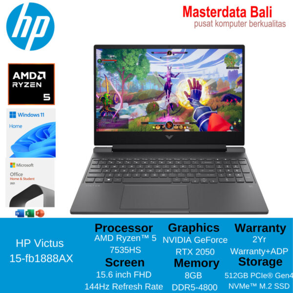 Laptop HP Victus 15-fb1888AX Ryzen 5-7535HS 8GB 512GB SSD RTX2050
