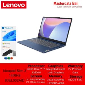 Laptop Lenovo Ideapad Slim 3 14IRH8 i7 13620H 16GB 512GB W11 Abbys Blue 83EL002AID