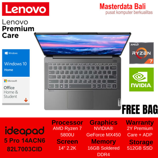 Laptop Lenovo IdeaPad 5 Pro 14ACN6 AMD R7 MX450 14" 2.2K W10Home + OHS 82L7003DID Cloud Grey/ 82L7003CID Strom Grey - Image 2