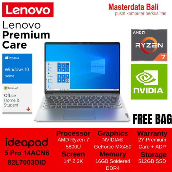 Laptop Lenovo IdeaPad 5 Pro 14ACN6 AMD R7 MX450 14" 2.2K W10Home + OHS 82L7003DID Cloud Grey/ 82L7003CID Strom Grey