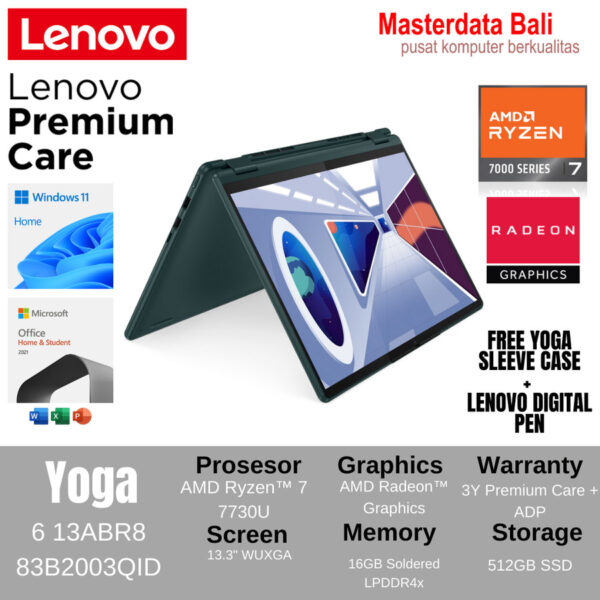 Laptop Lenovo Yoga 6 13ABR8 AMD Ryzen 7 13.3 WUXGA W11Home + OHS 2021 83B2003QID Dark Teal (Fabric)