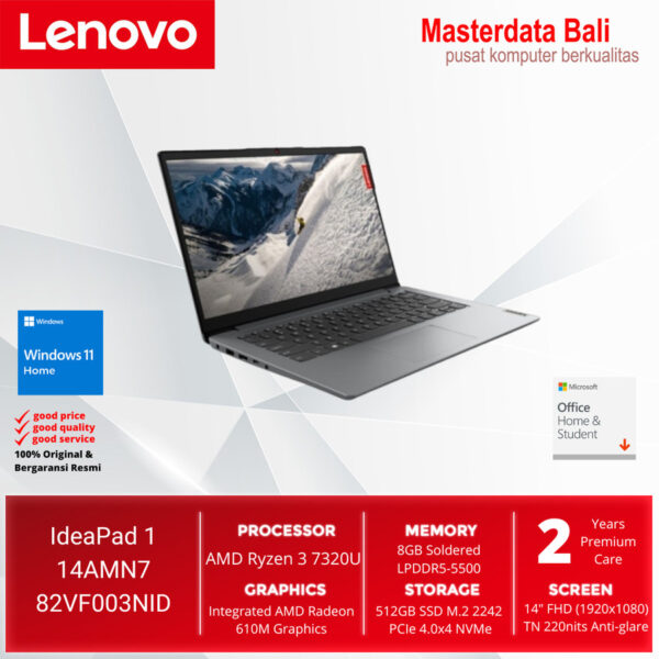 LAPTOP LENOVO IP1 14AMN7 R3 UMA Cloud Grey 82VF003NID Cloud Grey