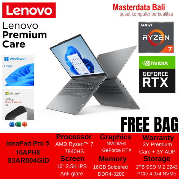 Laptop LENOVO 83AR004GID IPPRO5 16APH8/16"/R7-7840HS/RTX3050/16GB/1TB/GREY