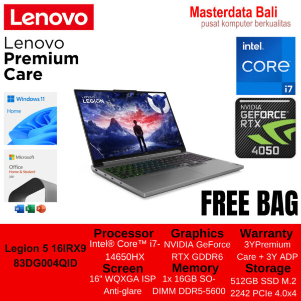 Lenovo Legion 5 Intel i7 14650HX 16GB 512SSD RTX4050, P/N: 83DG004QID