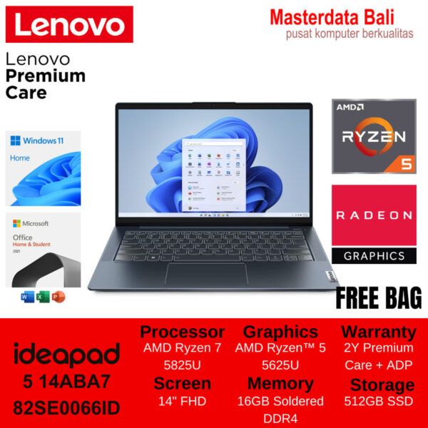 LENOVO IDEAPAD 5 14ABA7 R7-5825U 16GB 512GB FHD W11 82SE0066ID Storm Grey