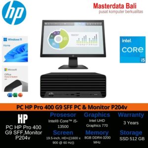 PC HP Pro 400 G9 SFF PC + Monitor P204v,P/N HPQA1XJ6PA / PN: 5RD66AA