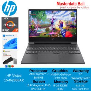 Laptop HP Victus 15 fb2888AX Ryzen 7-8845HS/8GB/512GB SSD/RTX3050 6GB/15.6? FHD 144Hz/ Mica Silver