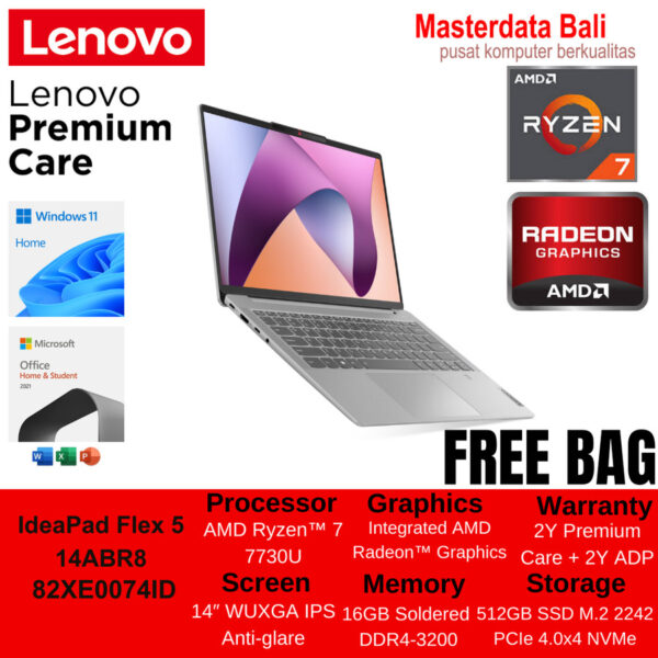 Laptop LENOVO IdeaPad Slim 5 14ABR8-82XE0074ID AMD Ryzen 7 5825U 16GB 512 SSD W11+OHS Cloud Grey