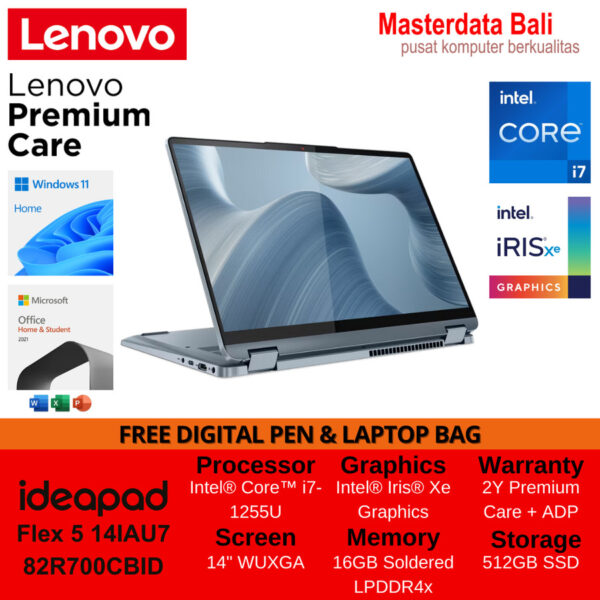 Laptop Lenovo IdeaPad Flex 5 14IAU7 Intel Core i7 14 WUXGA W11H + OHS 82R700CAID - Cloud Grey 82R700CCID - Storm Grey 82R700CBID - Stone Blue - Image 2