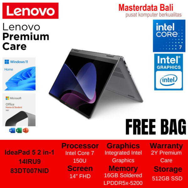 Laptop Lenovo IdeaPad 5 2 in 1 14IRU9 Core 7 150U 16GB 512GB W11 OHS 83DT007NID Luna Grey - Image 2