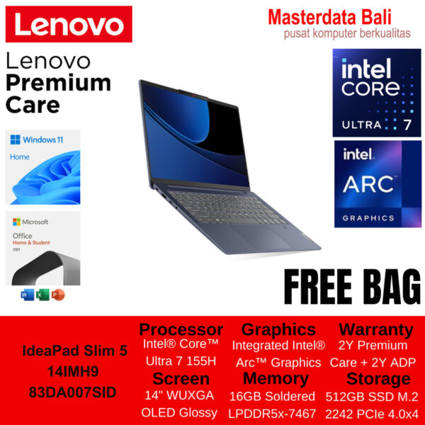 Laptop Lenovo IdeaPad Slim5 14IMH9 U7 OLED Abyss Blue 83DA007SID/ Cloud Grey 83DA007TID - Image 3