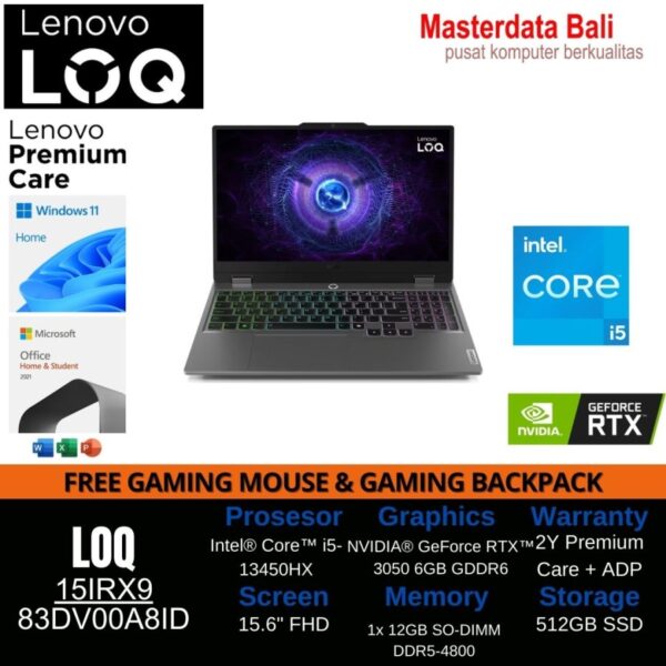 Laptop Lenovo LOQ Intel i5 13450HX 12GB 512SSD RTX3050, P/N : 83DV00A8ID