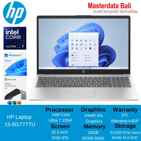 Laptop HP Laptop 15-fd1777TU Ultra 7-155H Silver, P/N : 9Y3P1PA#AR6