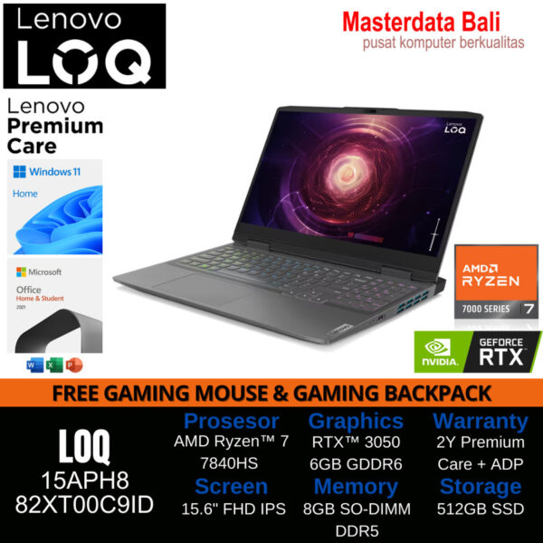 Laptop Lenovo LOQ 15APH8 AMD Ryzen 7 RTX 3050 8GB 512GB 15.6" FHD IPS 82XT00C9ID