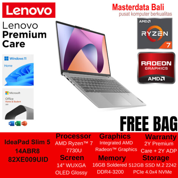 Laptop Lenovo IdeaPad 5 R7 7730 16GB 512 SSD Cloud Grey, P/N: 82XE009UID