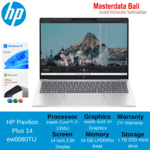 Laptop HP Pavilion Plus 14 ew0080TU Core i7-1355U EVO 16GB/1TB SSD 14 2.8K OLED Win 11 Home+OHS2021 Silver