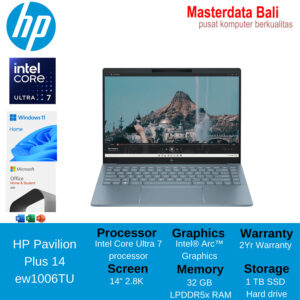Laptop HP Pavilion Plus 14-ew1006TU Ultra 7-155H 32GB 1TB SSD 14 2.8K OLED Win 11 Home+OHS 2021 Blue