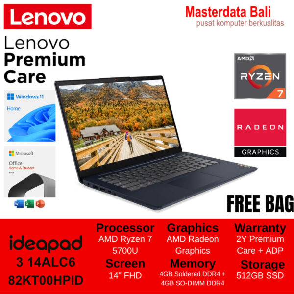 Laptop Lenovo IdeaPad 3 14ALC6 AMD Ryzen 7 14" FHD W11Home + OHS 2021 82KT00HNID Arctic Grey/ 82KT00HMID Sand/82KT00HPID Abbys Blue - Image 2