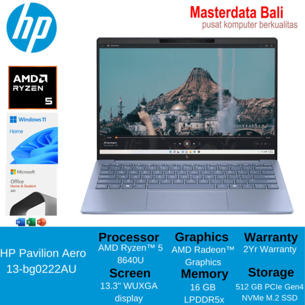 Laptop HP Pavilion Aero 13-bg0222AU AMD Ryzen 5-8640U 16GB 512GB SSD 13.3 WUXGA IPS Sky Blue