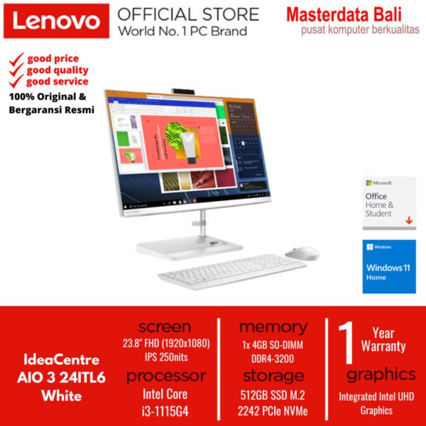 PC Lenovo IdeaCentre AIO 3 24ITL6 Intel Core i3-1115G4 4GB 512GB W11 F0G00168ID