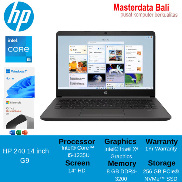 Laptop HP 240 G9, 8GB, SSD256GB, Win Home 11, 1 Years (1/1/0), P/N : A9VA2AT BASEA1