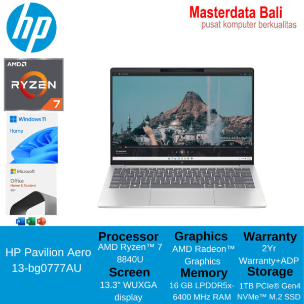 Laptop HP Pavilion Aero 13-bg0777AU /AMD Ryzen 7-8840U/16GB/1TB SSD/13.3? WUXGA IPS Natural Silver