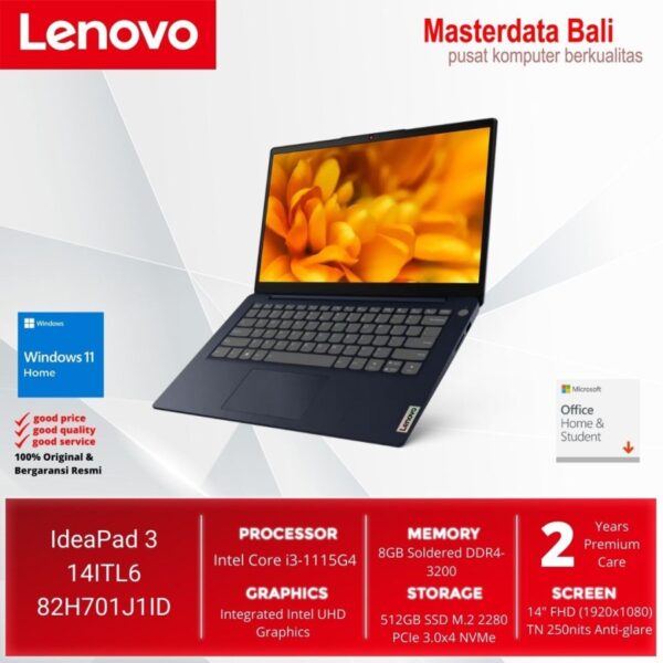 Laptop Lenovo IP 3 Ci3 8GB 512SSD Abbys Blue P/N: 82H701J1ID