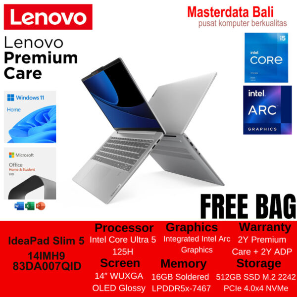 Laptop Lenovo IdeaPad Slim5 14IMH9 U5 OLED Abyss Blue: 83DA007RID/ Cloud Grey: 83DA007QID