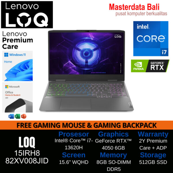 Laptop Lenovo LOQ 15IRH8 Intel Core i7 RTX 4050 8GB 512GB 15.6" WQHD