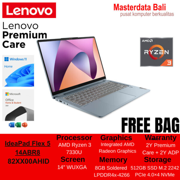 Laptop Lenovo Flex 5 R3-7330U/8GB/512 SSD/W11/OHS 2021-82XX00AHID Stone Blue/ 82XX00AFID Abbys Blue - Image 2