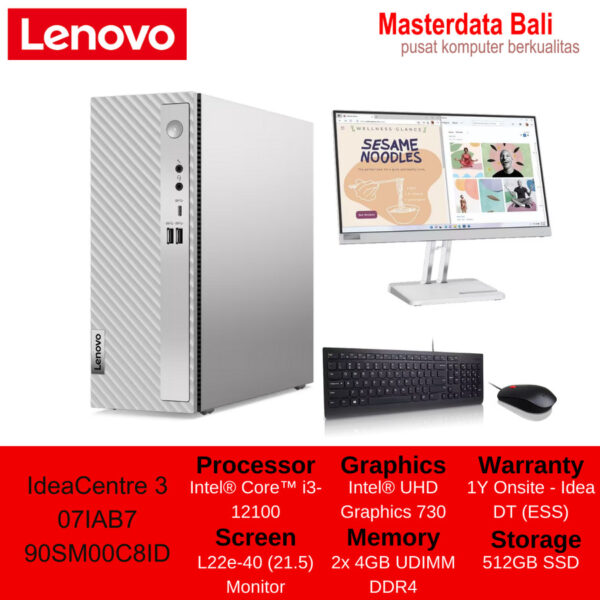 PC Desktop Lenovo IdeaCentre 3 07IAB7 Intel i3-12100 8GB 512GB 90SM00C8ID