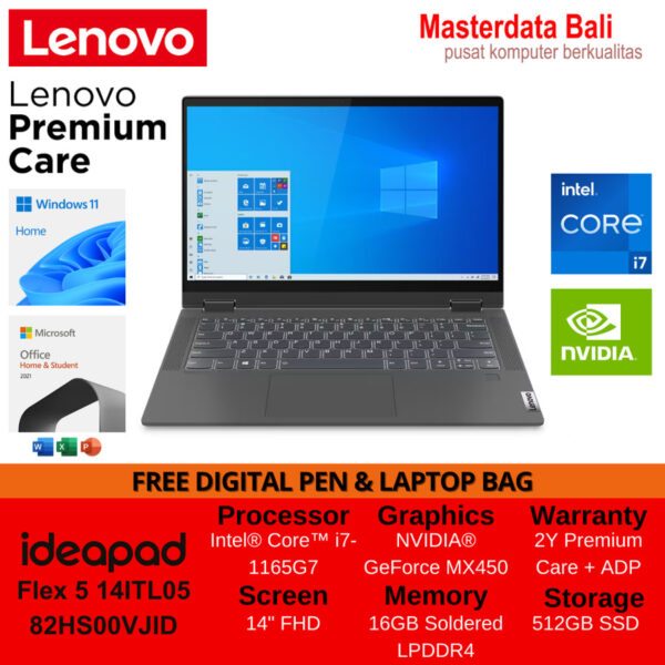 Laptop Lenovo IdeaPad Flex 5 14ITL05 Intel Core i7 MX450 W11Home + OHS 82HS00VJID