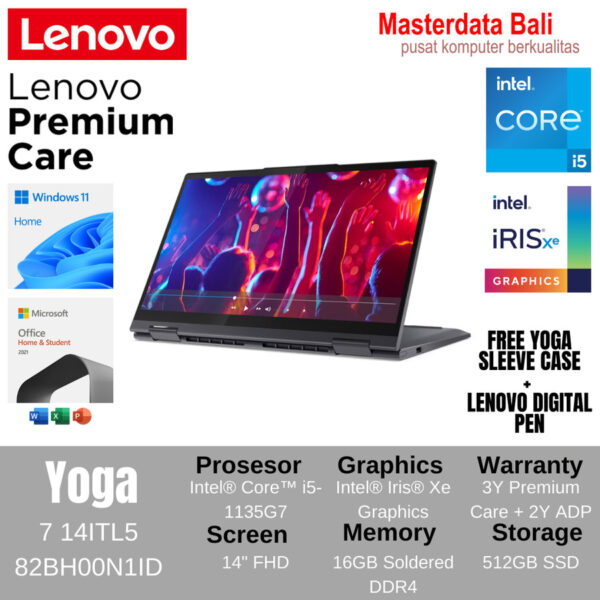 Laptop Lenovo Yoga 7 14ITL5 Intel Core i5 14" FHD W11 HOME + OHS 2021 82BH00N1ID