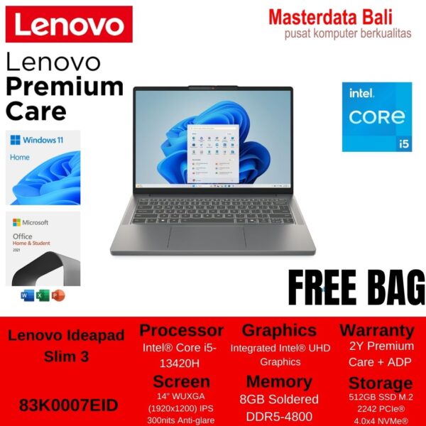 Laptop Lenovo Ideapad Slim3 14IAH8 i5-13420H/8GB/512SSD/WIN11/BACKLIT/2Y/GREY 83K0007EID