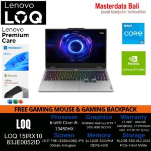 Laptop LENOVO Gaming LOQ 15IRX10 83JE0052ID Core i5 13450HX 12GB 512GB RTX5050 Basic Luna Grey