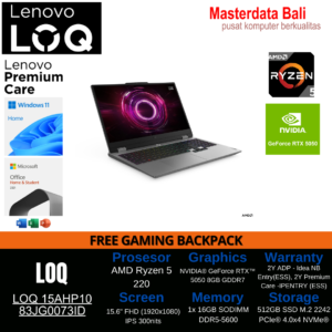 Laptop Lenovo LOQ 15AHP10 73ID Ryzen 5 220 16GB SSD 512GB 15.6″ RTX5050 W11+OH2024+M365