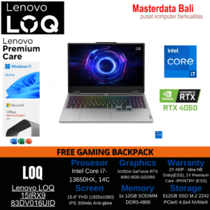 Laptop Lenovo LOQ 15IRX9 6UID – Luna Grey [Intel i7 13650HX-12GB-SSD 512GB-RTX4060-15.6″FHD-W11+OHS2024+M365]