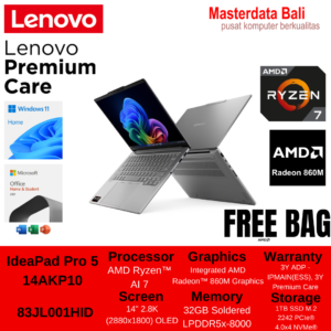 Laptop Lenovo IdeaPad Pro 5 14AKP10 - 83JL001HID /AMD Ryzen AI 7 350/32GB/1TB SSD/AMD Radeon 860M Graphics/14" 2.8K OLED/Win 11 Home+OH24+M365/Luna Grey/3Y  Rp 16.850.000 Rp 17.150.00