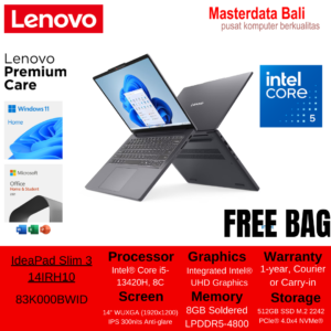 Laptop Lenovo Ideapad SLIM 3-14IRH10 BWID Intel i5-13420H 8GB SSD 512GB NVMe 14″ W11+OH2024+M365Basic