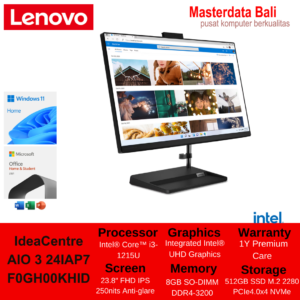 PC LENOVO AIO 3-24IAP7 (F0GH00KHID) BLACK : INTEL CORE I3-1215U,8GB,512GB SSD,23.8",WIN 11 + OHS