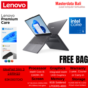 Laptop Lenovo IdeaPad Slim 3 14IRH10 - 83K0007DID /Intel Core i5-13420H/8GB/512GB SSD/Intel UHD Graphics/14″ WUXGA IPS/Win 11 Home+OH24+M365/Cosmic Blue/2Y
