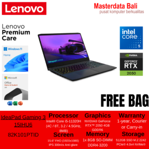 Laptop Lenovo Gaming 3 15IHU6-PTID – Shadow Black [i5 11320H-8GB-SSD 512GB-RTX2050]
