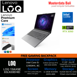 Laptop Lenovo LOQ 15IAX9E EHID Intel Core i5-12450HX 16GB SSD 512GB 15.6″ RTX3050 W11+OH2024