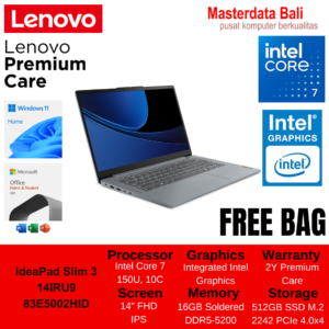 Laptop Lenovo IdeaPad Slim 3 14IRU9 Intel Core 7 150U 16GB SSD 512GB 14″ W11+OHS